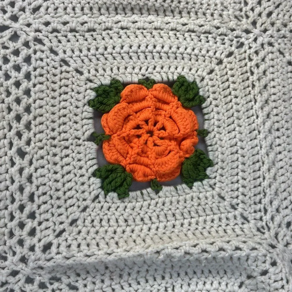 Afghan Handmade Vintage 3D Flower Granny Square Crochet Grandma Core 70
